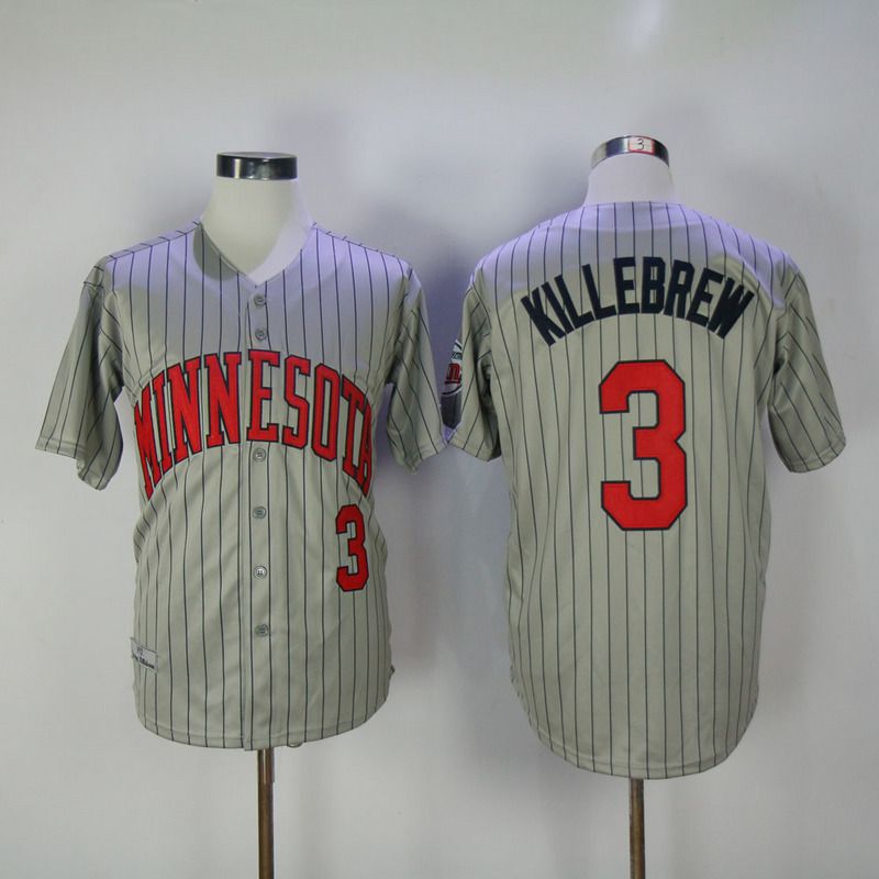 2017 Men MLB Minnesota Twins #3 Killebrew Grey Throwback Jerseys